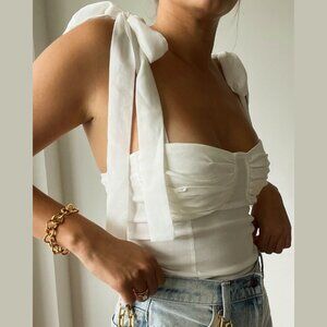 Edit by Nine Tie Shoulder Bustier Crop Top - White - Size Small